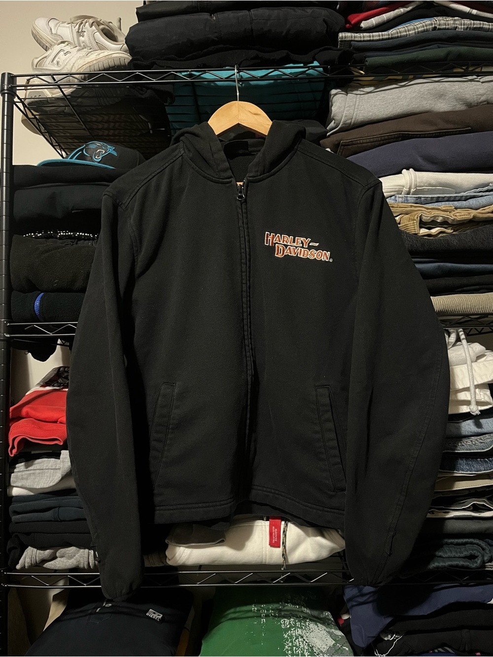 Harley-Davidson Black Hooded Zip Jacket with Orange Logo